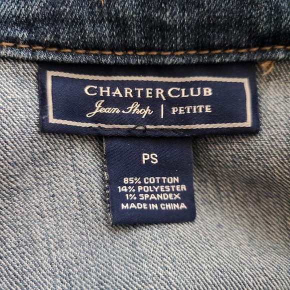 Charter Club Jean Shop Denim Jacket Size PS Blue Pockets Stretch Button Front - Picture 9 of 11